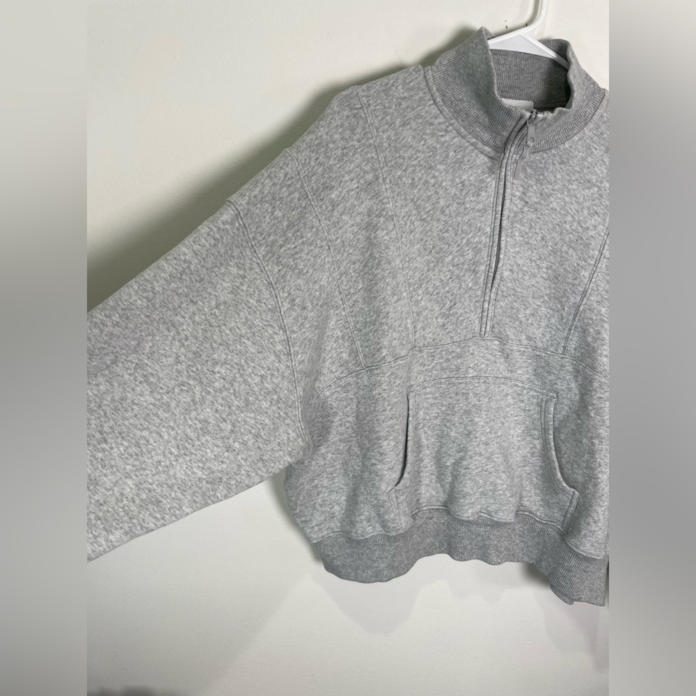 Aerie 1/4 zip Pullover Sweatshirt L Gray Scuba Style Offline - Picture 4 of 7